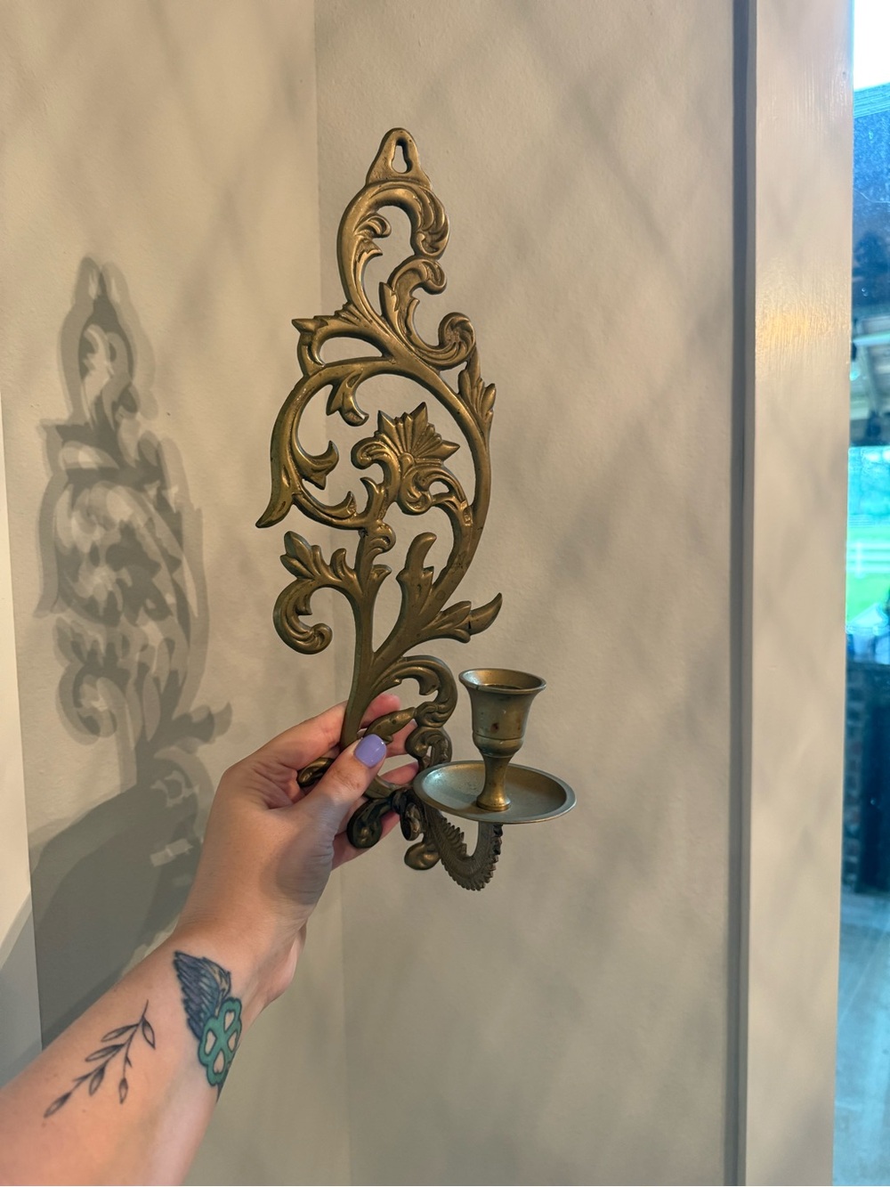 Ornate Brass Wall Sconce Candle Holder - Gold Finish